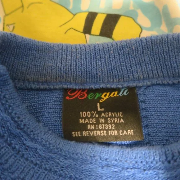 Vintage Bergati Men's Sz L 3D Sweater Blue Tonal COOGI STYLE Hip Hop Cosby